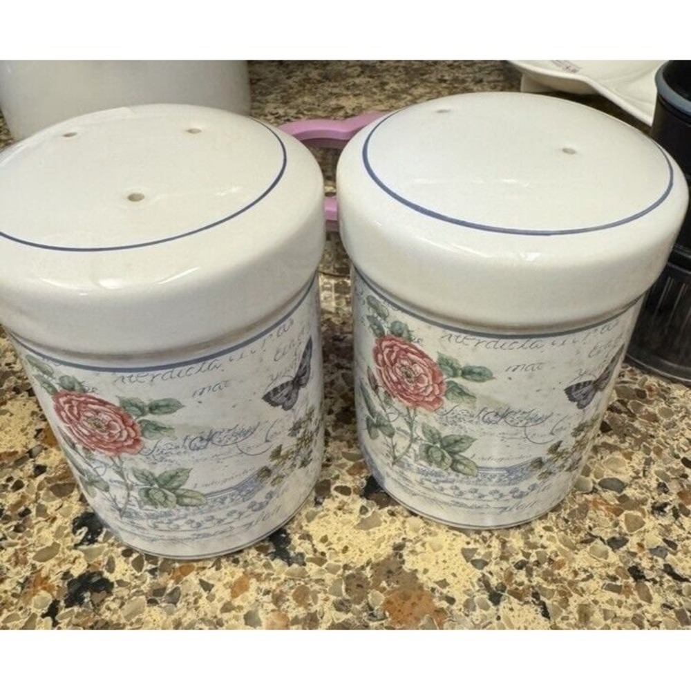 Vintage‎ Floral Butterfly Ceramic Salt and Pepper Shakers Set 1.75 cup BIG